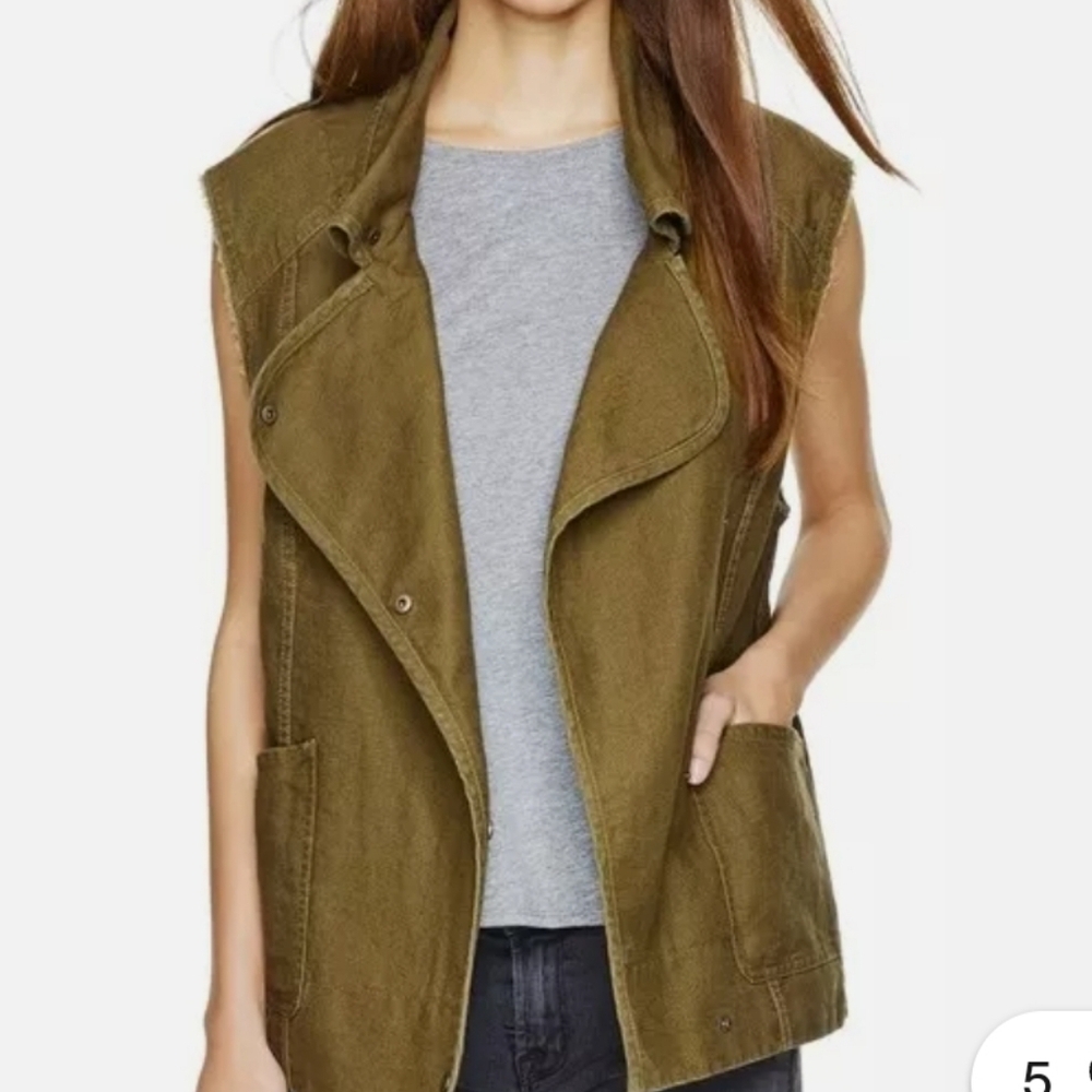 Wilfred Free Aritzia Women's Linen Blend Utility/Cargo Vest Size XXS Army Green